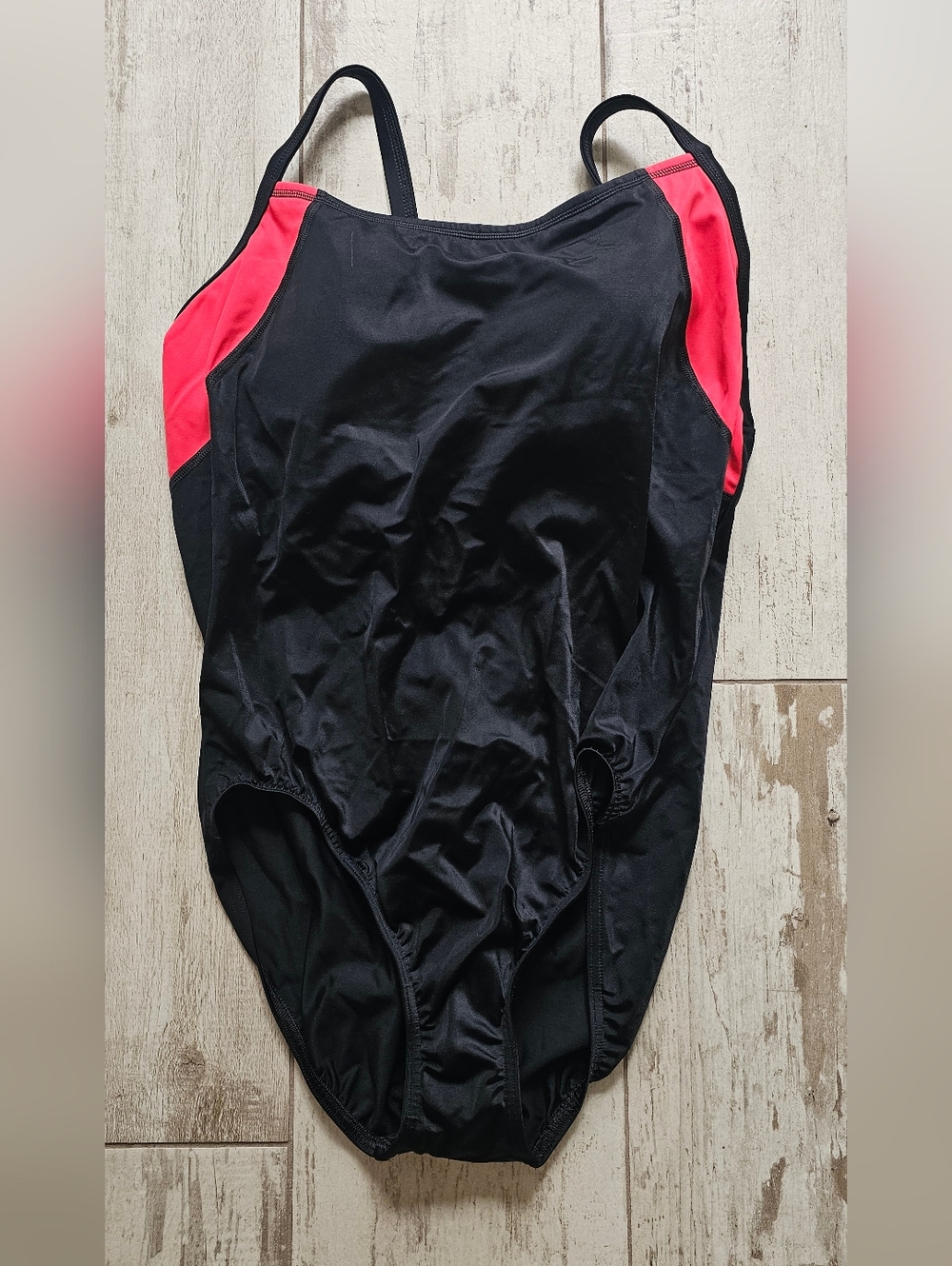 Lands End Black One-Piece Swimsuit with Red Accent 18W